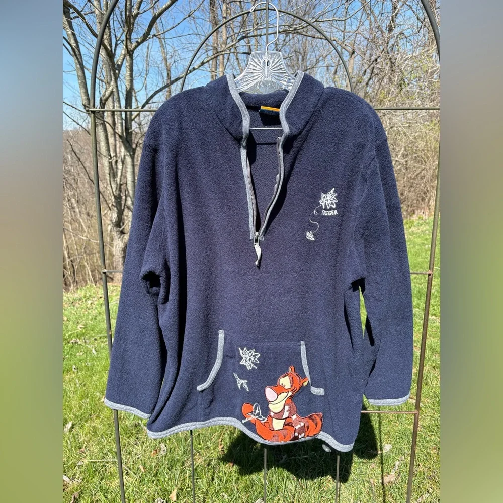 Vintage Pooh Tigger 1/4 Zip Fleece Sweatshirt 1X Disney Embroidered Pullover - Picture 10 of 14